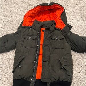 Mackage Kids Dark Green Jacket with Bright Orange Lining